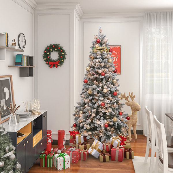 The Holiday Aisle® Green Spruce Flocked/Frosted Christmas Tree with